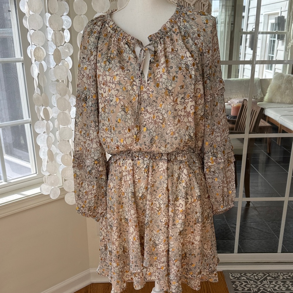 Floral Long-Sleeve Boho Mini Dress Fate - Neutral Floral